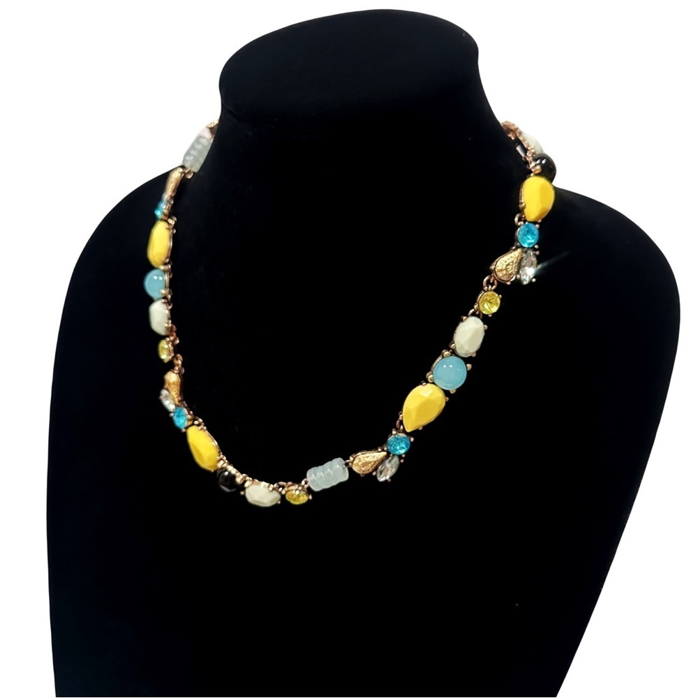 LOFT | Brass Blue & Yellow Stone and Gemstone Collar Necklace | NWT - Picture 6 of 9